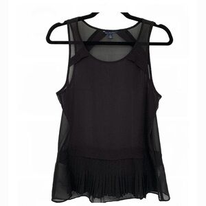 AMERICAN EAGLE Women’s Black Tank Top Sheer Flowy Chiffon Raw Hem Pleated SZ. SP
